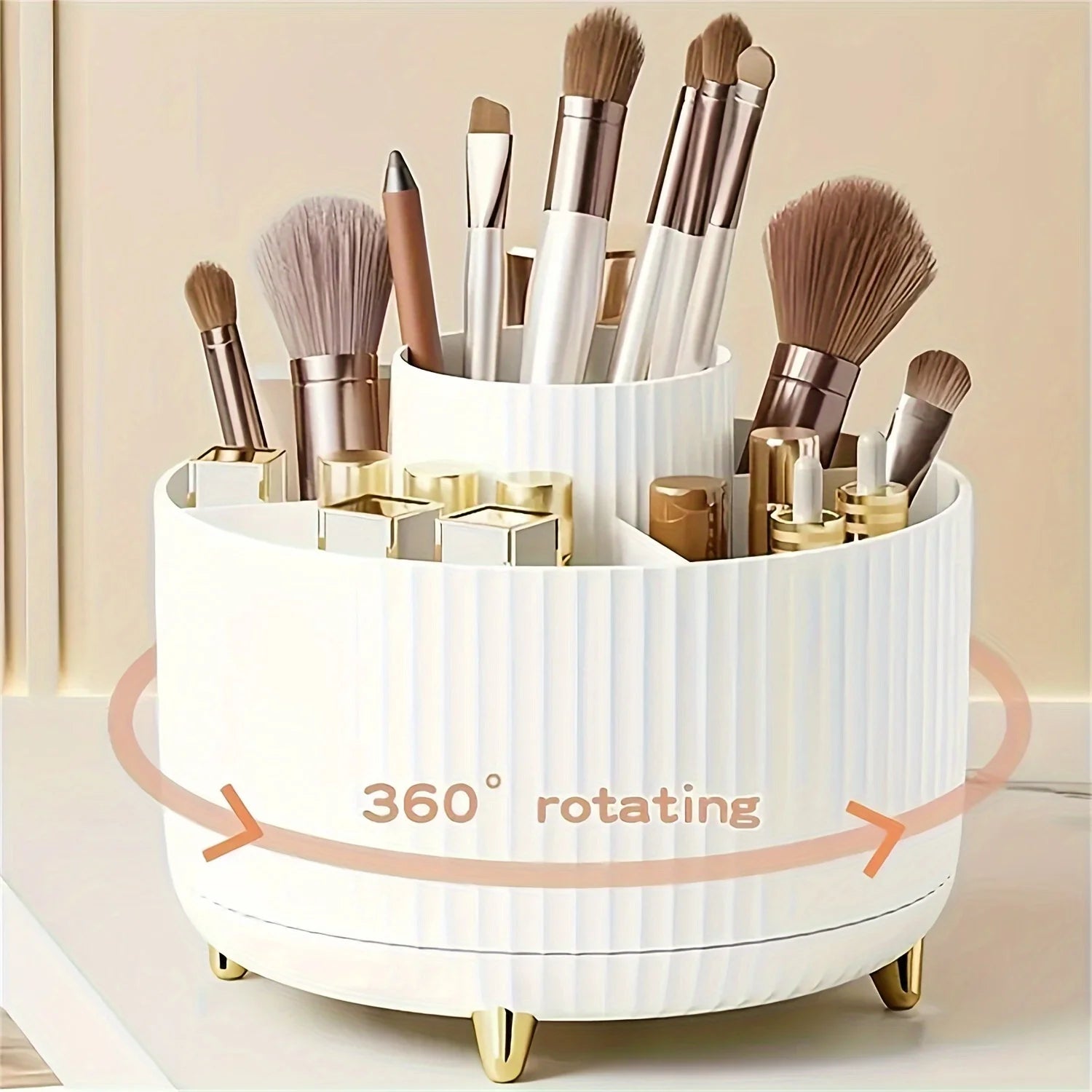 منظم مكياج دوّار 360° بسعة كبيرة  360° Rotating Makeup Organizer – Large Capacity
